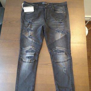 KDNK Black Distressed Moto Skinny Jeans Men Size 36 KND4180 Stretch NEW